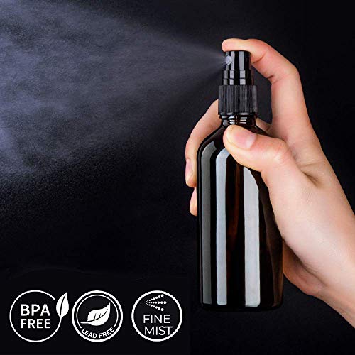 Amber Glass Spray Bottles for Essential Oils, 4oz, 2 Pack | Small, Empty, Fine Mist - color: Black Amber