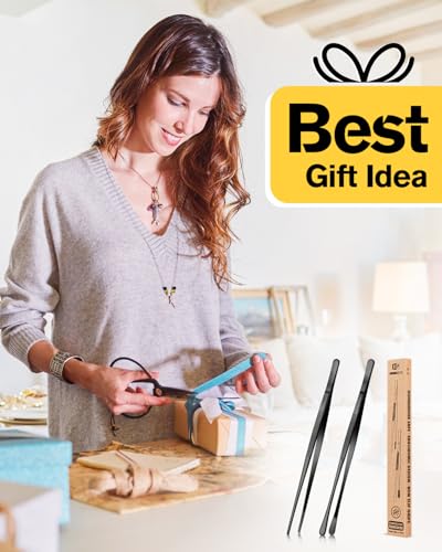 2 Pcs 10-Inch Kitchen Tweezers Fine Tweezer Tongs, Stainless Steel Professional Long Cooking Tweezers for BBQ, Sea Food, Repairing and Serving (BLACK) - color: Black, size: 10 IN