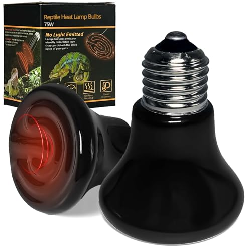 BNOSDM 75W Ceramic Heat Emitter,2 Pack Reptile Heat Lamp Bulbs,Ceramic Heat Lamp,Brooder Coop Heater for Amphibian Reptile Turtle Lizard Chicken - color: Pack of 2/Black, size: 75 Watts