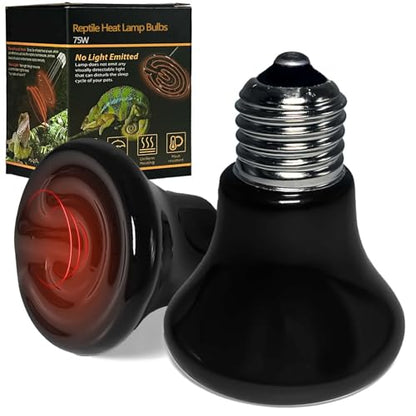 BNOSDM 75W Ceramic Heat Emitter,2 Pack Reptile Heat Lamp Bulbs,Ceramic Heat Lamp,Brooder Coop Heater for Amphibian Reptile Turtle Lizard Chicken - color: Pack of 2/Black, size: 75 Watts