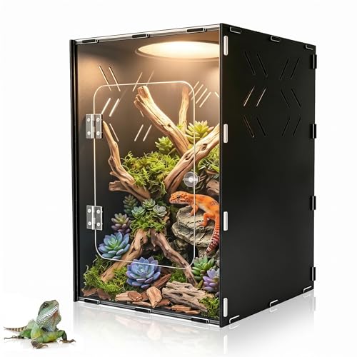 Reptile Tank Enclosure, Reptile Terrarium Acrylic Front Opening with Metal Translucent Mesh Top for Crested Gecko Lizards, Snakes, Chameleon (10Gallon) - color: 10Gallon