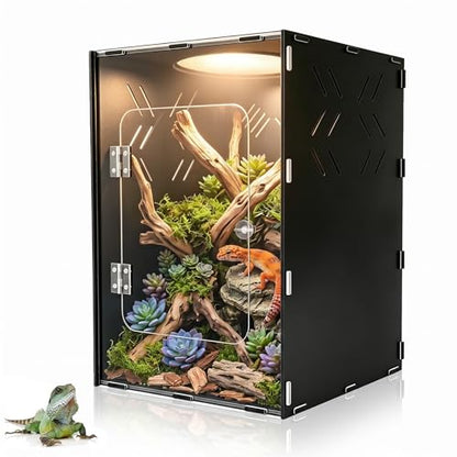 Reptile Tank Enclosure, Reptile Terrarium Acrylic Front Opening with Metal Translucent Mesh Top for Crested Gecko Lizards, Snakes, Chameleon (10Gallon) - color: 10Gallon