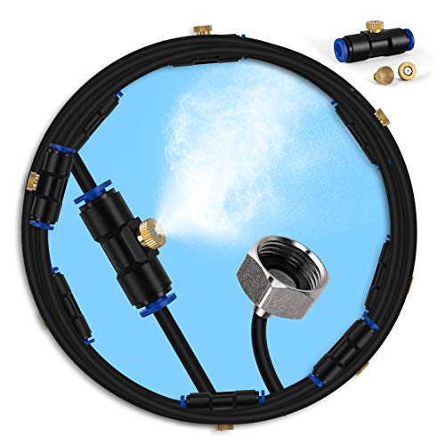 lifeegrn Misting Cooling System, Outdoor Misting System for Patio, 82 FT Misting Line+21 Mist Nozzles+3/4" Brass Adapter,Outdoor Mister System for Patio Garden Trampoline Greenhouse - size: 82 FT