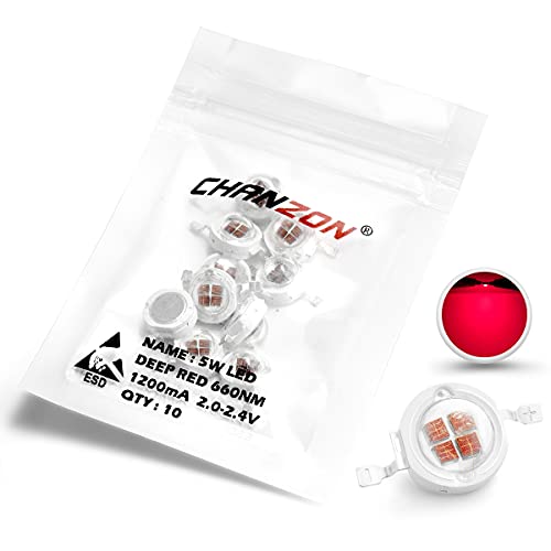 CHANZON 10 pcs High Power Led Chip 5W Deep Red Plant Grow Light | (650nm - 660nm / Input 1200mA / DC 2V - 2.4V / 5 Watt) SMD COB Emitter Diode Components for DIY Hydroponic/Flower Growing - color: K) Deep Red (660nm)