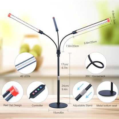 FECiDA 2026 3Head Table Top Grow Lights for Seed Starting, Indoor Plants, Bonsai, 27 Watt Power Draw, NO Need Adapter, 4/8/12/16/20H Timer, 16"-24" Height Adjustable - size: Desk-3Head-27W