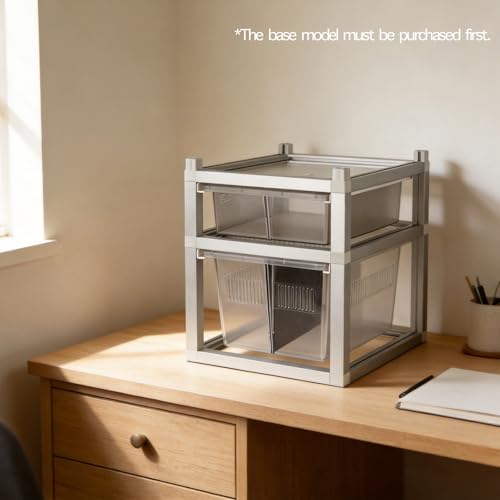 13x10x4 Stackable Reptile Rack Expansion Unit PE Drawer Ventilated Lid | Modular stackable reptile rack expansion 13x10x4, PE sliding drawer, ventilated lid, fits gecko snake ground reptile habitat - size: 13x10x4-add