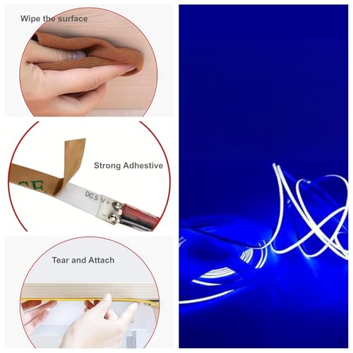 Ultra-Narrow 3mm USB COB LED Strip Lights Self-Adhesive, for Kitchen Cabinets, Bedroom, Gaming Desk (Blue, 2ft) - color: Blue, size: 2ft