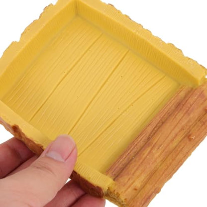 Tortoise Water Bowl Reptile Feeding Dish Food Storage Container Yellow Wood Grain Plastic Basin for Turtle Habitat and Reptile Terrarium Accessories