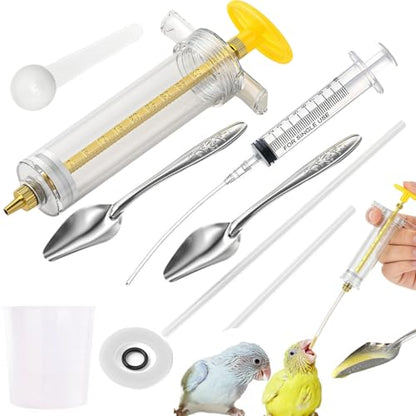 10 Pcs Bird Feeding Syringe Set, Bird Feeding Syringe,1.7 fl oz (50 mL) Hand Feeding Syringe for Birds, Parrot Syringe Feeder with Feeding Tubes & Spoon for Cockatiels, Parakeets & Budgies
