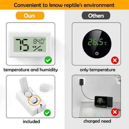 Bearded Dragon Accessories, 2 PCS Rectangle Reptile Thermometer and Humidity Gauge, Reptile Tank Accessories for Jumping Spider, Leopard Gecko, Hermit Crab, Gecko, Ball Python, Lizard - color: White Rectangle
