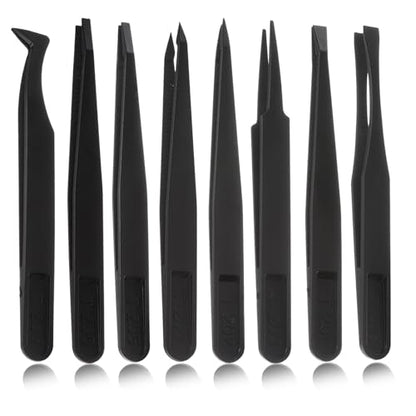 8 Pcs Venus Fly Trap Feeding Tweezers, Black Straight and Curved Tweezers Set Plastic Carnivorous Plant Reptile Feeding Tongs for Flytraps Pitcher Plants Butterwort Reptile Feeding