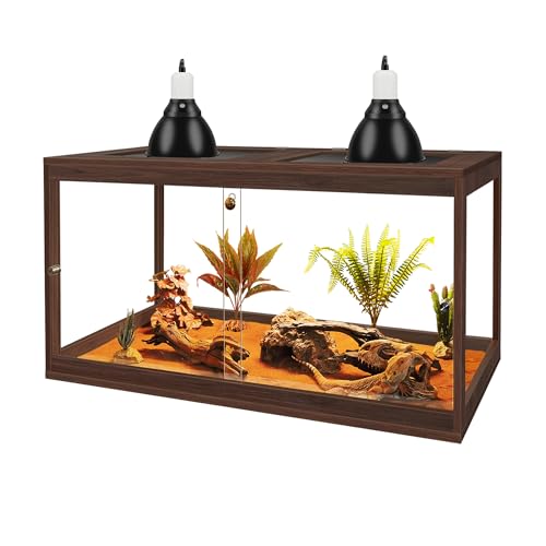 Retile Tank,Bearded Dragon Tank,Lizard Tank with Metal Mesh Roof Door, Acrylic Panel Snake Tank with Lock Design - color: Walnut, size: 27 Gallons