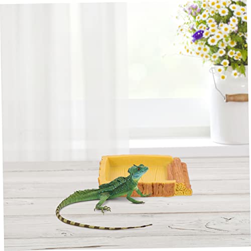 Resin Feeding Dish for Reptile Terrarium Decorative Water Basin for Tortoise Habitat Includes PET Food Feeder and Water Storage Container