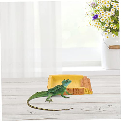 Resin Feeding Dish for Reptile Terrarium Decorative Water Basin for Tortoise Habitat Includes PET Food Feeder and Water Storage Container