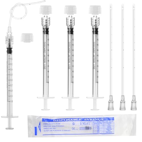 1ml Luer Lock Syringe with Cap and Soft Plastic Tube, 10 Pack | Suitable for Pet Liquids Feeding, Individually Wrapped - size: 1ml - 2.0mm Tube