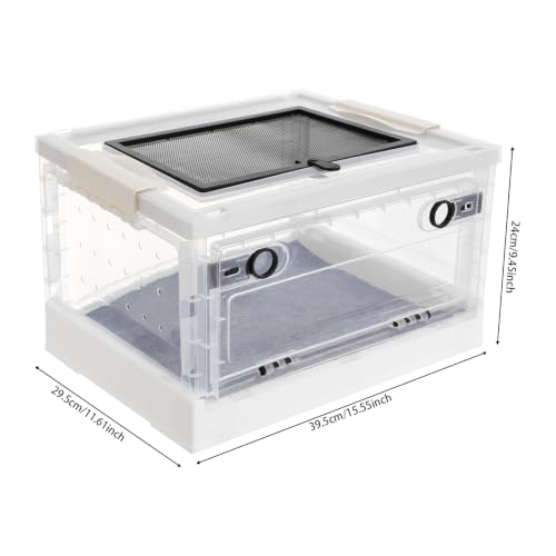 Foldable Reptile Glass Terrarium Tank, Pet Enclosure with Ventilation Mesh | Clear Small Space-Saving Desktop Habitat Carrier with Safety Latchesfor Bearded Dragon, Geckos, Snakes - color: White