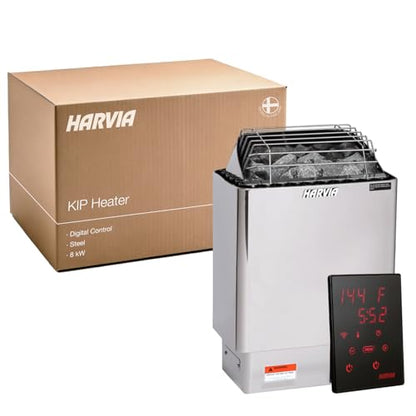Harvia KIP Sauna Heater, Wall Mounted Electric Sauna Stove, Stainless Steel 220v Heater with Sauna Stones Included, Large Stone Cavity for Maximum Heat Release (8kW - Digital Controls) - style: 8kW - Xenio Digital Controller