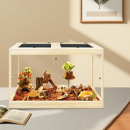 31 Gallon Bearded Dragon Tank, 24 x 16 x 16 Inch Tempered Glass Reptile Enclosure with Metal Mesh Top, Lockable Sliding Front Doors, Large Lizard and Snake Terrarium, Oak - color: Oak, size: 31 Gallon (24x15.5x15.5 Inch)