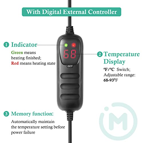HITOP Aquarium PTC Heater with Controller: 200W 300W 400W Digital Heater for Fish Tank and Turtle Tank 40-100Gallon, with Protective Cover