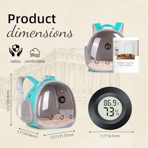Bearded Dragon Backpack Carrier w/Reptile Thermometer Hygrometer, Clear Bubble Window Astronaut Space Capsule Travel Bag for Leopard Gecko, Ball Python, Lizard, Hermit Crab, Spider, Guinea Pig - color: Green