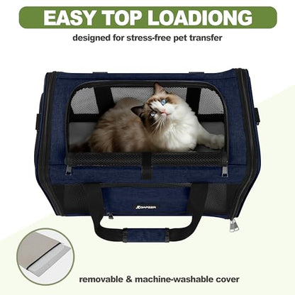 GAPZER Cat Carrier 18x11x11 United Airline Approved, Soft Pet Flying Kennel | Small Dog Chihuahua Crate 5-10 Pounds, Softshell Kitty Taxi Transport Cage 18lbs, Sturdy Miniature Poodle Top Loader Vet Case - color: Navy