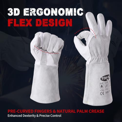 TOPDC Goatskin TIG Welding Gloves 14 Inch Large, Split Cowhide Back | Goatskin Leather with Split Cowhide Back and Reinforced Palm, Thumb, and Index Finger Supports TIG Welding Control - color: 14 Inch Goat Grain-large