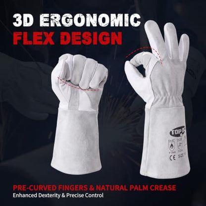 TOPDC Goatskin TIG Welding Gloves 14 Inch Large, Split Cowhide Back | Goatskin Leather with Split Cowhide Back and Reinforced Palm, Thumb, and Index Finger Supports TIG Welding Control - color: 14 Inch Goat Grain-large