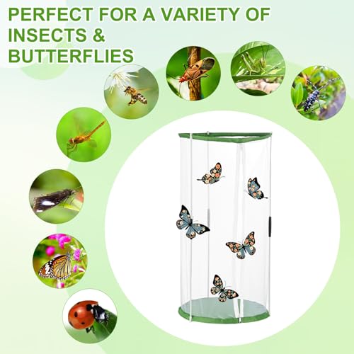 M METERXITY Butterfly Habitat Cage Terrarium, Outdoor Collapsible Mesh Pop-up with Zipper Protection for Breeding Butterfly/Ladybug, Mesh Plant Enclosure [White with Green, 12 x 12 x 24 Inch] - size: 12 x 12 x 24 Inch