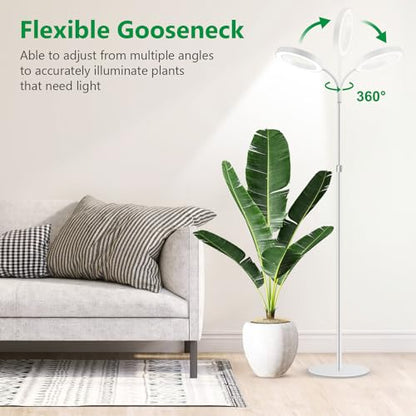 Aumtrly Floor Grow Light Full Spectrum with 68" Stand for Tall Indoor Plant | 80 LED Growing Lamp for Large Plants with 6/12/16H Timer, 5 Dimming, White Halo Design, Adjustable Height, Flexible Gooseneck - size: 1 head 68inch/white