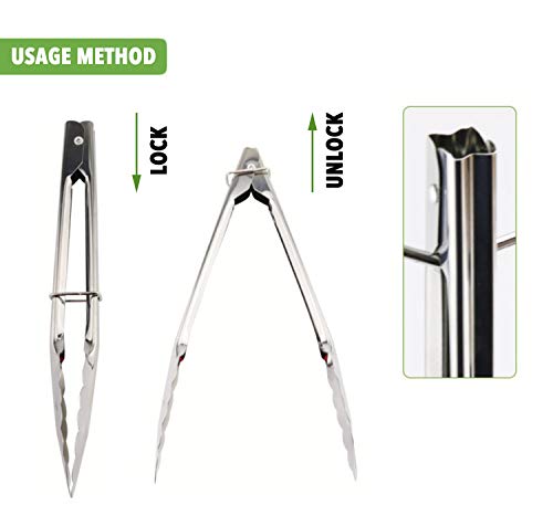 HINMAY 7-Inch Small Stainless Steel Serving Tongs, Set of 3 (Silver) | 7-Inch Mini Metal Salad Tongs - color: Silver
