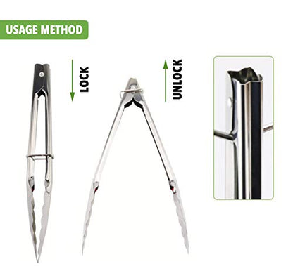 HINMAY 7-Inch Small Stainless Steel Serving Tongs, Set of 3 (Silver) | 7-Inch Mini Metal Salad Tongs - color: Silver
