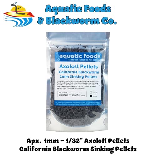 Axolotl Blackworm Pellets. 1mm-1/32 Sinking California Blackworm Micro Pellets for Baby Axolotl, Shrimp, Salamanders, Frogs, Snails, Newts…1/4-lb Pouch Bag - size: 4 Ounce (Pack of 1)