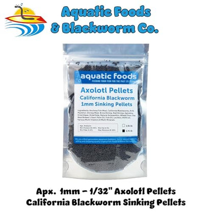 Axolotl Blackworm Pellets. 1mm-1/32 Sinking California Blackworm Micro Pellets for Baby Axolotl, Shrimp, Salamanders, Frogs, Snails, Newts…1/4-lb Pouch Bag - size: 4 Ounce (Pack of 1)