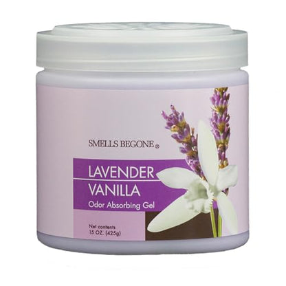 SMELLS BEGONE 15oz Gel Odor Eliminator - Absorb & Remove Tough Odors in Pet Areas, Bathrooms, Basements, Garage, Cars, RVs & Boats - Eliminate Odors Quickly (1-Pack, Lavender Vanilla) - size: 15 Ounce (Pack of 1)