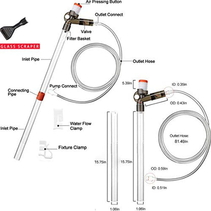 Aquarium Gravel Cleaner Siphon Fish Tank Vacuum Cleaner for Absorb Dirt Wash Sand Algae Scrapers Water Changer Gravel Washer for Fish Tank Cleaning Gravel and Sand (Normal Version) - size: 5 Piece Set