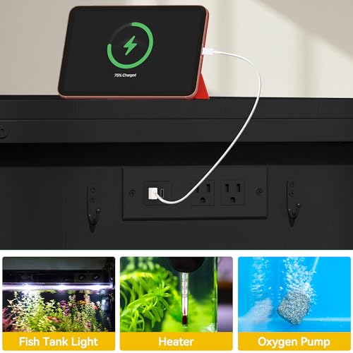 DWVO 120 Gallon Aquarium Stand with Power Outlets, Reptile Terrarium Table | Heavy Duty Metal Fish Tank Stand & Cabinet, with 1100LBS Capacity for Aquarium Accessories Storage, Black