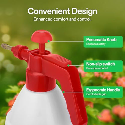 VIVOSUN 50oz Pump Sprayer, Handheld Garden Water Sprayer Bottle | with Adjustable Brass Nozzle, for Spraying Plants, Flowers, Weeds and Cleaning, Red - color: Red, size: 50oz