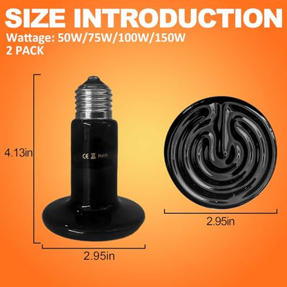 BNOSDM 2 Pack 150W Non-Light Emitting Ceramic Heat Emitter, Reptile Heat Lamp Bulbs, Brooder Coop Heater Lamp Bulb for Amphibian Reptiles Lizard Turtle Chicken - color: Pack of 2/Black, size: 150 Watts