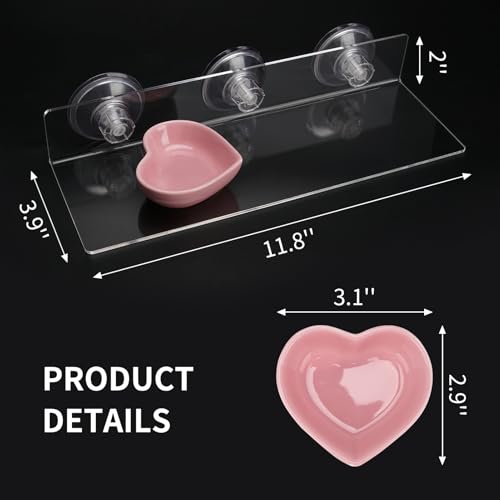 11.8 Inch Axolotl Hammock Ledge with Ceramic Dish and 3 Suction Cups | Secure Wall Mounting Creates a Comfortable Elevated Spot for Resting, Climbing and Feeding in Smooth-Sided Tanks