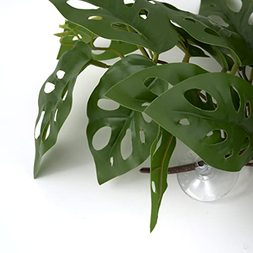 Fake Monstera Adansonii, Reptile Terrarium Suction Plants | For Gecko Snake Lizard Rainforest Habitat - color: Fake Swiss Cheese Plants Monstera Adansonii