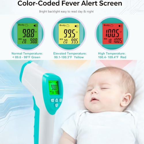 No-Touch Medical Grade Forehead Thermometer, Blue | For Adults, Kids, and Infants, Digital Temporal Touchless, LCD Display - color: Green White
