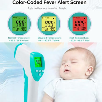 No-Touch Medical Grade Forehead Thermometer, Blue | For Adults, Kids, and Infants, Digital Temporal Touchless, LCD Display - color: Green White