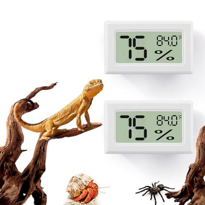 Bearded Dragon Accessories, 2 PCS Rectangle Reptile Thermometer and Humidity Gauge, Reptile Tank Accessories for Jumping Spider, Leopard Gecko, Hermit Crab, Gecko, Ball Python, Lizard - color: White Rectangle