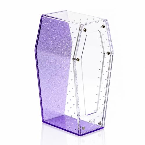 Glitter Acrylic Coffin Jumping Spider Enclosure - Gothic Terrarium Habitat with Magnetic Lid, Micro Reptile Breeding Box for Slings, Mantis, Isopods and Small Insects (Glitter Purple) - color: Glitter Purple