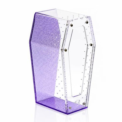 Glitter Acrylic Coffin Jumping Spider Enclosure - Gothic Terrarium Habitat with Magnetic Lid, Micro Reptile Breeding Box for Slings, Mantis, Isopods and Small Insects (Glitter Purple) - color: Glitter Purple