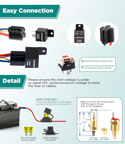 12V Dual Electric Fan Waterproof Relay Kit with Cooling Fans Rocker Switch with Jumper Wires Set 185 On 175 Off Temperature Sensor Switch for Cars Trucks RVs - style: Dual Fan Relay with Cooling Fans Rocker Switch Kit
