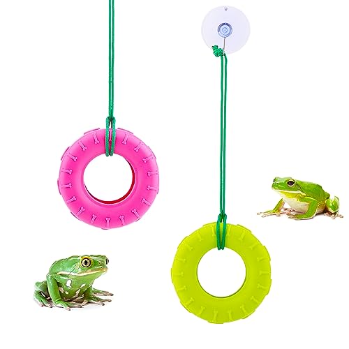 DQITJ 2 Pack Tree Frog Tire Swing with Suction Cup Hook Climbing Toy for Tree Frog Reptile Amphibian Small Aquatic Animals
