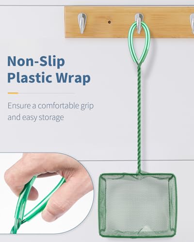Pawfly Aquarium Fish Net with Braided Metal Handle Square Net with Soft Fine Mesh Sludge Food Residue Wastes Skimming Cleaning Net for Fish Tanks Small Koi Ponds and Pools - style: 5 Inch