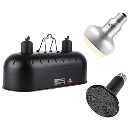 Dual Reptile Light Fixture Reptile Heat Lamp Fixture | 150W Intense Basking Bulb & Ceramic Heat Emitter, Double Dome Heat Lamp, For Lizard, Gecko, Bearded Dragon, Tortoise, Snake - style: 15inch with 150W Intense Basking Bulb&Ceramic Heat Emitter