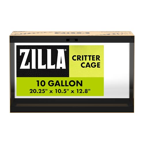 Zilla Critter Cage 10 Gallon Reptile Terrarium & Small Animal Habitat, Glass Enclosure with Sliding Locking Screen Top, Escape-Resistant Mesh, Cord Access Ports, 20.5"x11"x 12.8" - size: 10 Gallons